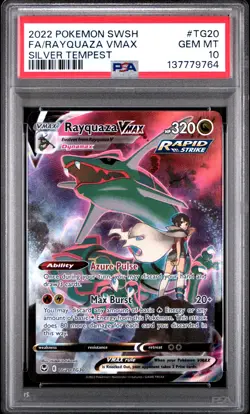 2022 POKEMON SWORD & SHIELD SILVER TEMPEST #TG20 FULL ART/RAYQUAZA VMAX PSA 10 - Image 1