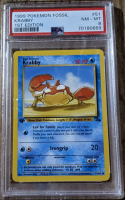 1999 Pokemon Fossil 1st Edition #51 Krabby PSA 8 NM - MINT - Image 1
