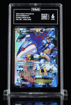 2015 POKEMON XY DOUBLE CRISIS 6/34 TEAM AQUA'S KYOGRE EX FULL ART TAG 6 EX. MT - Image 1