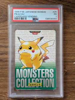 1996 Pokemon Japanese Pikachu PSA 1 Carddass Vending Bandai Green #25 FRESH SLAB - Image 1