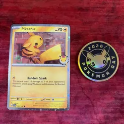 Pikachu 051 /162 Stamped 2026 Pokemon Day 30 Promo TCG With Coin - Image 1