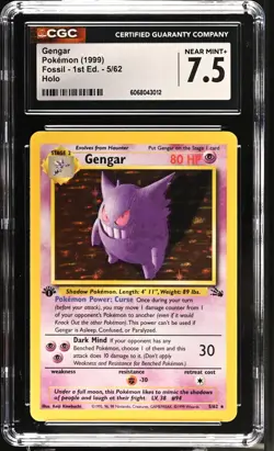 POKEMON CGC 7.5 Gengar 5/62 1999 Fossil - 1st Edition Rare Holo *3012 - Image 1