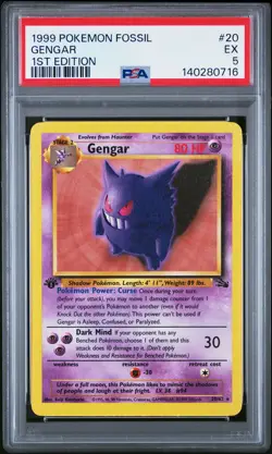 1999 POKEMON FOSSIL 1ST EDITION #20 GENGAR PSA 5 - Image 1