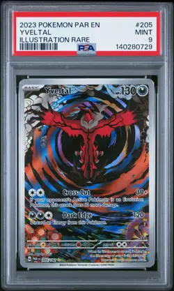 2023 POKEMON PAR EN-PARADOX RIFT ILLUSTRATION RARE #205 YVELTAL PSA 9 - Image 1