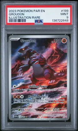 2023 POKEMON PAR EN PARADOX RIFT 199 GROUDON ILLUSTRATION RARE PSA 9 - Image 1