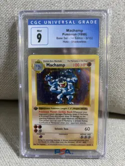 CGC 9 MINT Machamp 1999 Base Set 1st Edition 8/102 Cosmos Holo Pokemon - Image 1