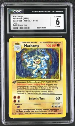 Pokemon CGC 6 Machamp Holo - Base Set 1st Edition 8/102 - Additional Ink Error - Image 1