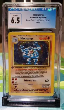 CGC Ex/NM+ 6.5 Machamp Pokemon 1st Edition Base Set Holo 8/102 - Image 1
