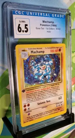 CGC Ex/NM+ 6.5 Machamp Pokemon 1st Edition Base Set Holo 8/102 - Image 2