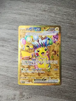 Pokemon TCG SV08 Surging Sparks Pikachu EX Hyper Rare Gold Holo Card 247/191 - Image 1