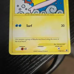Pokemon Surfing Pikachu Rising Rivals 114/111 Secret Rare Holo Card 2009 - Image 3
