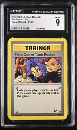 CGC 9 MINT Here Comes Team Rocket! 2000 Team Rocket 71/82 Pokemon Card - Image 1