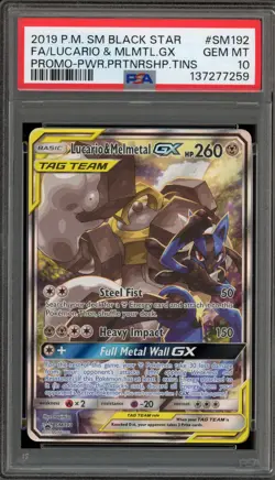 Pokemon Lucario & Melmetal GX Power Partnership Tin Full Art Promo SM192 PSA 10 - Image 1