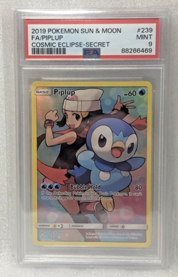 2019 POKEMON SUN & MOON COSMIC ECLIPSE SECRET #239 FULL ART/PIPLUP PSA 9 - Image 1
