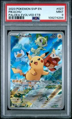 2023 POKEMON SVP EN-SV BLACK STAR PROMO #027 PIKACHU PSA 9 Paldea Evolved ETB - Image 1