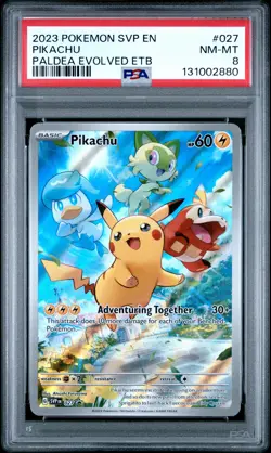 2023 POKEMON SVP EN-SV BLACK STAR PROMO PIKACHU #027 PALDEA EVOLVED ETB PSA 8 - Image 1