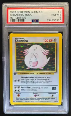 1999 Pokemon German 1st Edition Chansey Chaneira Holo #3/102 PSA 8 - Image 1