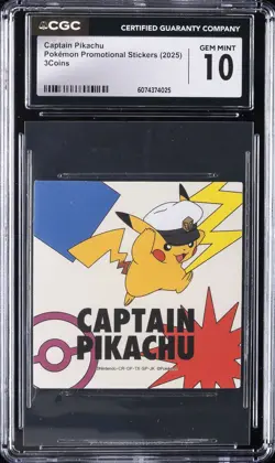 2025 POKEMON PROMO STICKERS 3COINS CAPTAIN PIKACHU CGC 10 GEM MINT - Image 1