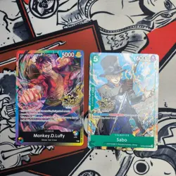 One Piece TCG - Monkey D. Luffy Leader Sabo- P - 3rd Anniversary Stamped Promo - Image 1