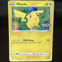 Pikachu 028/078 LP/NM Holo Rare Pokemon Go Card 28/78 baseball cap hat winking - Image 1
