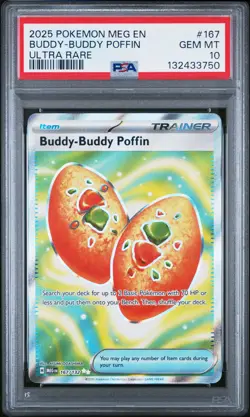 2025 POKEMON MEG EN-MEGA EVOLUTION ULTRA RARE #167 BUDDY-BUDDY POFFIN PSA 10 - Image 1