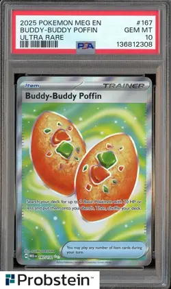 2025 Pokemon Meg En Ultra Rare #167 Buddy-Buddy Poffin PSA 10 GEM MINT - Image 1