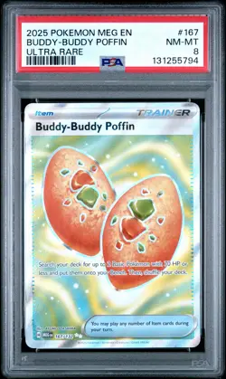 2025 POKEMON MEG EN-MEGA EVOLUTION ULTRA RARE #167 BUDDY-BUDDY POFFIN PSA 8 - Image 1