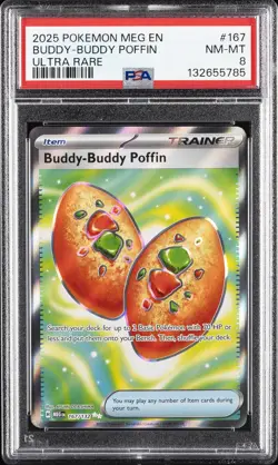 2025 POKEMON MEG EN-MEGA EVOLUTION ULTRA RARE #167 BUDDY-BUDDY POFFIN PSA 8 - Image 1