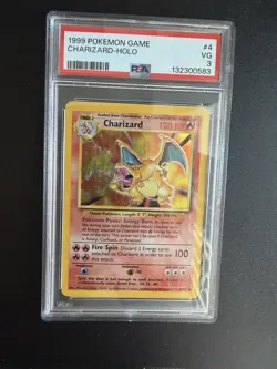 Pokemon TCG Charizard Base Set Holo Unlimited Rare Card 4/102 PSA VG 3 - Image 1
