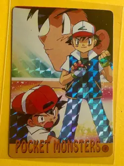 ASH PORTRAIT Pokemon Pocket Monsters Japanese Vending Prism Sticker Holo LP Foil - Image 1