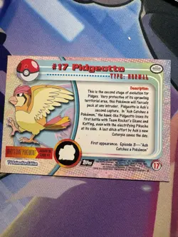 Pokemon Topps Pidgeotto #17 TV Animation Edition Series 1 (Black Logo) - Image 2