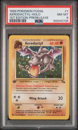 Aerodactyl Prerelease - Holo 1st Edition PSA 8 - Fossil - 1999 - #1/62 - Pokemon - Image 1