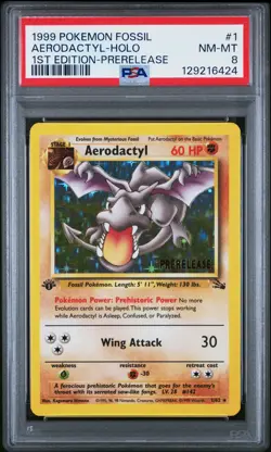 1999 POKEMON FOSSIL 1ST EDITION-PRERELEASE #1 AERODACTYL-HOLO PSA 8 - Image 1