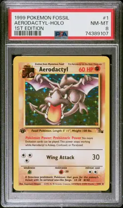 Aerodactyl Holo 1999 Pokemon 1st Edition Fossil Holo Rare 1/62 PSA 8 NM-MT - Image 1
