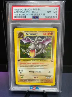 1999 Pokemon Fossil Aerodactyl Holo 1st Edition Prerelease PSA 8 - Image 1