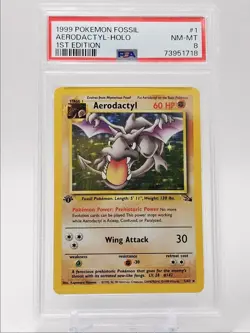 AERODACTYL 1999 POKEMON FOSSIL 1ST EDITION HOLO RARE 1/62 PSA 8 Q0907 - Image 1