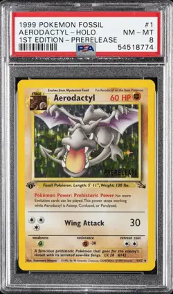 1999 POKEMON FOSSIL 1ST EDITION-PRERELEASE #1 AERODACTYL-HOLO PSA 8 - Image 1