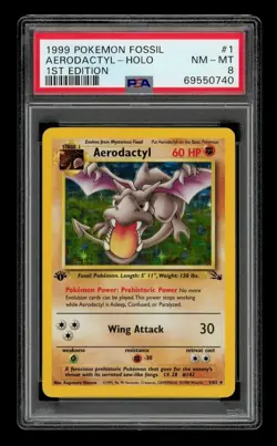 1999 Pokemon Fossil 1st Edition: # 1 Aerodactyl-Holo PSA 8 NM-MT - Image 1