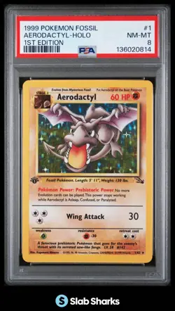 1999 POKEMON FOSSIL 1ST EDITION #1/62 AERODACTYL HOLO RARE PSA 8 - Image 1