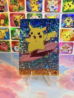 Pokemon HOLO Vintage Pocket Monsters Prism Sticker 1998 Nintendo Surfing Pikachu - Image 1
