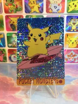 Pokemon HOLO Vintage Pocket Monsters Prism Sticker 1998 Nintendo Surfing Pikachu - Image 2