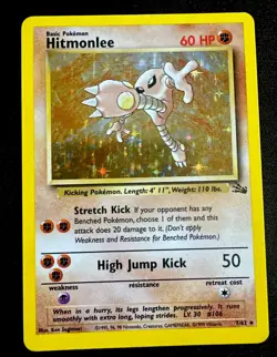 Hitmonlee 7/62 MP Fossil Holo Rare 1999 WOTC Pokemon Card Moderate Play - Image 1