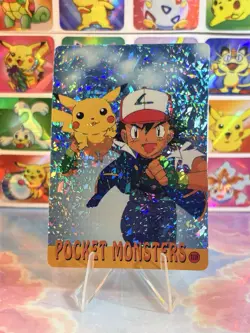 Pokemon HOLO Vintage Pocket Monsters Prism Sticker 1998 Nintendo Ash Pikachu - Image 1