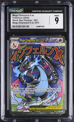 FRESHLY GRADED 2025 Pokemon Black Star Promos Mega Charizard X ex UPC #023 CGC 9 - Image 1