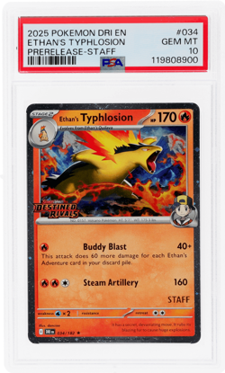 2025 Pokemon Destined Rivals Ethan's Typhlosion Prerelease Staff #034 PSA 10 - Image 1