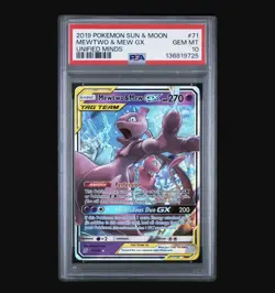2019 POKEMON SUN & MOON UNIFIED MINDS #71 MEWTWO & MEW GX PSA 10 - Image 1