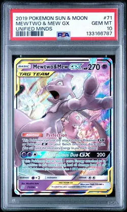 2019 POKEMON SUN & MOON UNIFIED MINDS #71 MEWTWO & MEW GX PSA 10 NEW CERT - Image 1