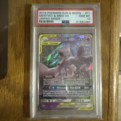 2019 Pokemon Sun & Moon Mewtwo Mew GX #71 Unified Minds PSA 10 - Image 1