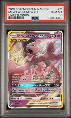2019 POKEMON SUN & MOON UNIFIED MINDS #71 MEWTWO & MEW GX PSA 10 NEW CERT - Image 1