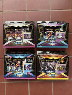 Pokemon TCG Shining Fates Mad Party Pin Collection Box Set of 4 Factory Sealed - Image 1